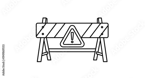 Construction barrier with warning sign illustration.