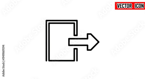 Simple Outline Icon of an Open Door with an Arrow.