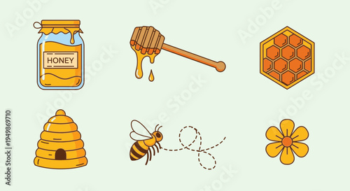 Honey bee and honeycomb icons set 1.
