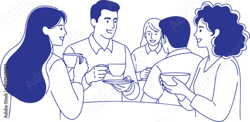 Four people socializing and having coffee