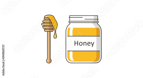 Honey in a jar with dipper.