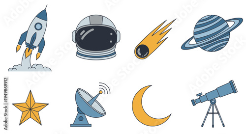 Space icons with astronomy symbols 7.