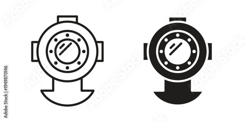 Diving helmet icon element for graphic designs. line and flat symbols
