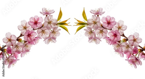 Symmetrical cherry blossom branches forming an arch