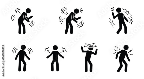 Stick figures depicting various states of physical discomfort and pain