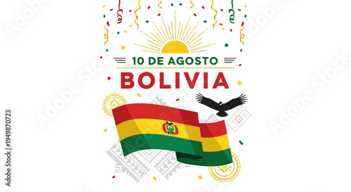 Bolivia Independence Day Celebration - August 10th with Flag and Condor