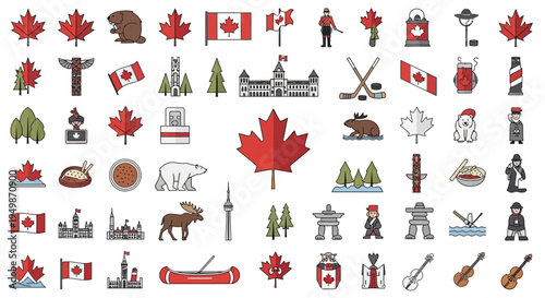 Canada Icons Collection: Maple Leaf, Flag, Moose, Beaver, Landmarks, Culture