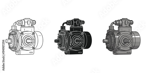 Three different views of a mechanical device