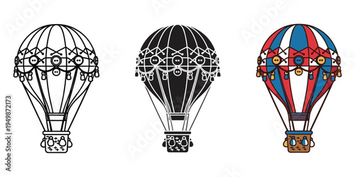 A set of hot air balloons with different color schemes