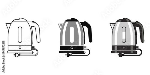 Electric kettle illustrations in various styles