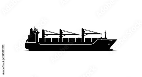 Large cargo ship silhouette on water.
