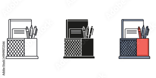 Three desk organizers with different color schemes