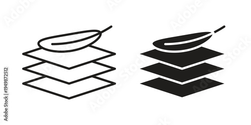 Fabric with feather icon element for graphic designs. line and flat symbols