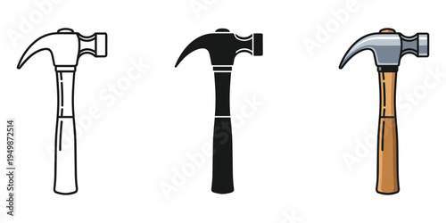 Three different styles of hammer illustrations