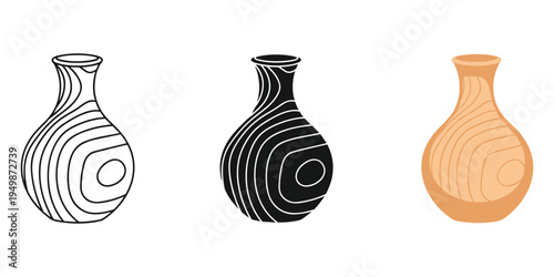 Three different colored vases with wood grain patterns