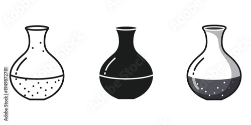 Three cartoon style glass bottles with liquids