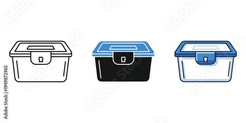 Three storage containers with different designs