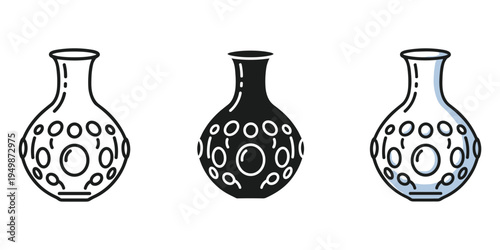 A set of three decorative vases with circular patterns