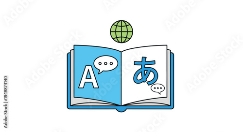 Open Book with Language Symbols.