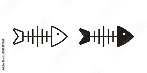 Fish bone icon element for graphic designs. line and flat symbols