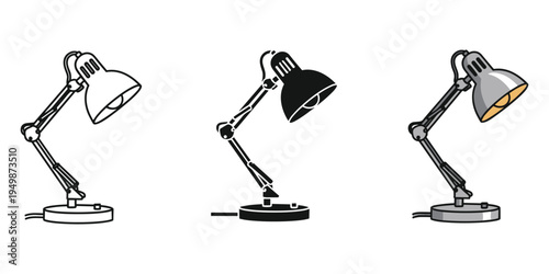 Three different styles of desk lamps are shown