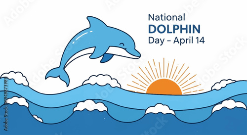Dolphin jumping out of ocean waves on national dolphin day with sunny background