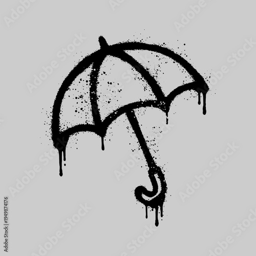 Minimalist Umbrella Stencil Icon With Urban Spray Paint Texture And Drips