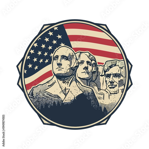Historical military leaders behind the american flag with modern soldier silhouette