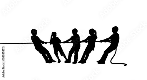 People pulling on a rope together.