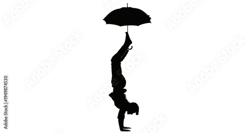 Person Doing Handstand with Umbrella.