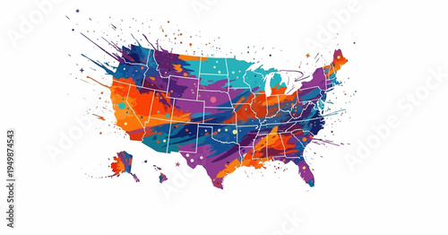 Colorful USA Map Splash Illustration