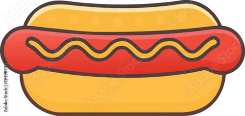 Cartoon Hot Dog with Mustard and Sesame Seeds sausage