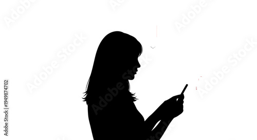 A woman's silhouette against a white background using her smartphone