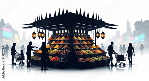 People Shopping at Fruit Stand.