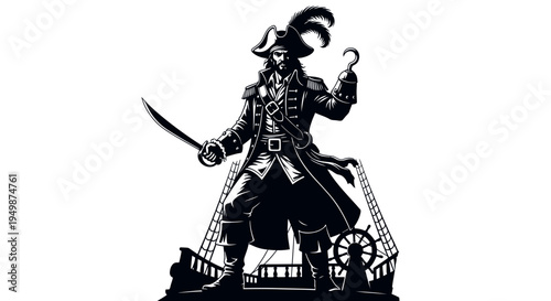 Pirate with sword and hook hand.