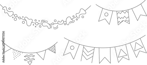 Hand-Drawn Party Bunting Banner Outline Collection