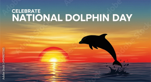 Dolphin jumping out of ocean water at sunset celebrate national dolphin day with joyful marine life