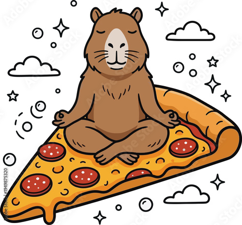 Capybara Eating Pizza Slice Alone.