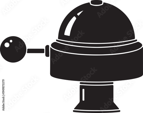 A black and white vector illustration of a traditional hotel desk bell with a manual side lever