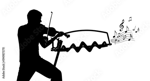 Silhouette of man playing violin music.
