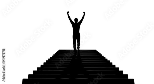 Silhouette of man on stairs success.