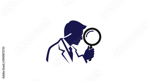 Silhouette of man with magnifying glass.