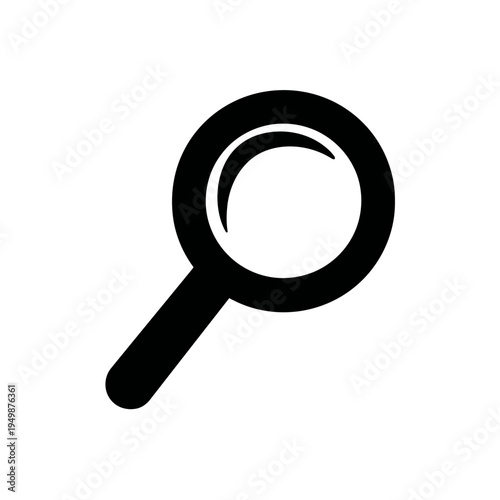 Simple black and white magnifying glass icon for search and investigation.