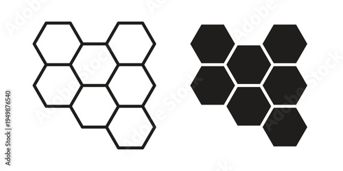 Honeycombs icon element for graphic designs. line and flat symbols