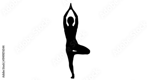 Woman in yoga tree pose silhouette.
