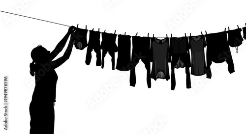 Woman hanging clothes on line.