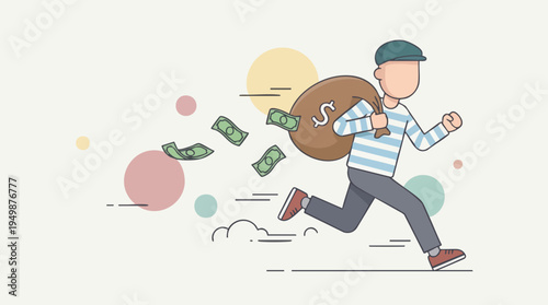 Illustration of man running with money bag indicating financial success and money transfer concept