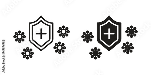 Immune system icon element for graphic designs. line and flat symbols