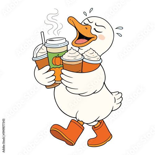 Pumpkin Spice Obsessed Goose illustration, Fall Silly Goose Clipart, Cute Autumn Goose Design, Funny Fall Pumpkin Animal Art