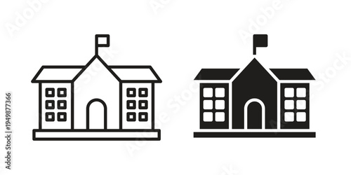 Institution icon element for graphic designs. line and flat symbols